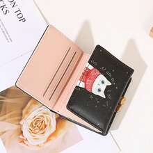 新款可爱迷你钱包，女士短款卡通动物三折零钱包，PU皮革 - 黑色 - 查看 4