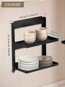 1 pieza Estante de almacenamiento de cocina montado en la pared con ganchos - Fácil de ensamblar, diseño plegable, para almacenar utensilios, especias, cuchillos, espátulas y cucharones, estante de almacenamiento ahorra espacio para la cocina y el comedor - Organizador de cocina y estante de almacenamiento de estructura de metal resistente - Estante de almacenamiento - Ver 16