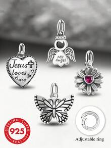 1pc Minimalist Unique 925 Sterling Silver Spring Flower Rabbit Pendant, DIY Necklace Delicate Jewelry Gift For Women & Men - Gather - View 1