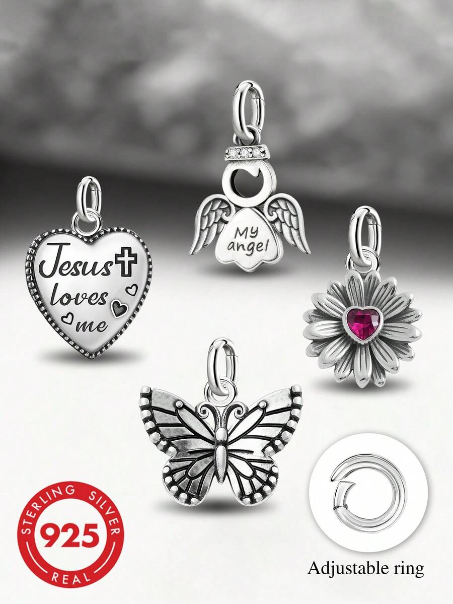 1pc Minimalist Unique 925 Sterling Silver Spring Flower Rabbit Pendant, DIY Necklace Delicate Jewelry Gift For Women & Men - Gather - View 1