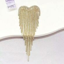 1pc Heart Shaped Tassel Rhinestone Brooch, Fashionable Elegant Versatile Lapel Pin, Sweater Decoration Accessory - Multicolor - View 2
