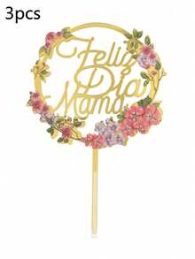 1pc/3pcs/5pcs Acrylic "Feliz Dia Mama" Floral Mother's Day Cake Topper, Suitable For Mother's Day Party Cake Decorations - Multicolor - View 15