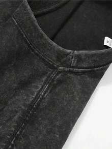 Y2K Star Pattern Dark Washed Cotton T-Shirt, Gold Embroidery Gothic Grunge Top, Oversized Loose Fit Vintage Street Style For Summer - 黑色 - 查看 4