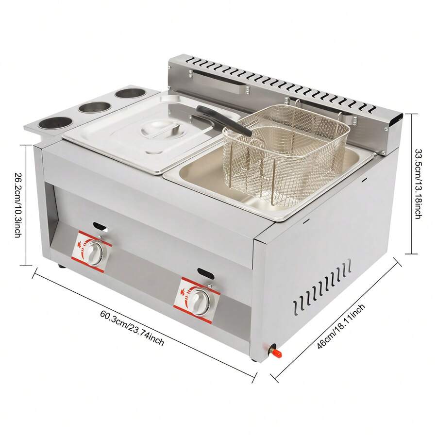 HYYKJ-US Commercial Double Tank LPG Deep Fryer 6L Per Tank Stainless Steel Countertop Fryer For French Fries Chicken Wings Snack Restaurant Kitchen Use - A - View 1