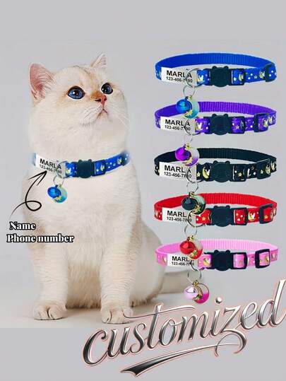 [Tùy chỉnh] 1 chiếc vòng cổ cho mèo phát sáng trong bóng tối, hấp thụ ánh sáng mặt trời hoặc ánh sáng đèn để phát sáng, khóa cài + mặt dây chuyền trang nhã, màu sắc lãng mạn, khắc tên thú cưng, số điện thoại, địa chỉ cá nhân trên thẻ nhận dạng thú cưng.