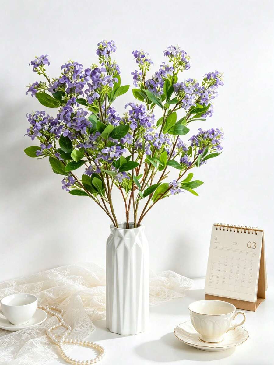 1束人造千里香氛花束，适用于家居装饰、婚礼、新娘捧花装饰、情人节、礼物、生日、毕业典礼等场合。 - 紫色 - 查看 1