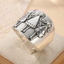 手工打造的极简主义铜质三人雕像戒指，波西米亚风格日常佩戴戒指，女士款 - 銀色 - 查看 8