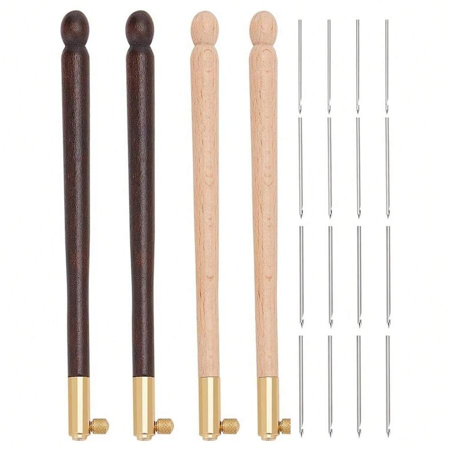 4 Pcs Tambour Hooks Kit With 12 Needles, Embroidery Crochet Hooks Wooden Handle Sequin Beads Needle Set - Multicolor - View 1