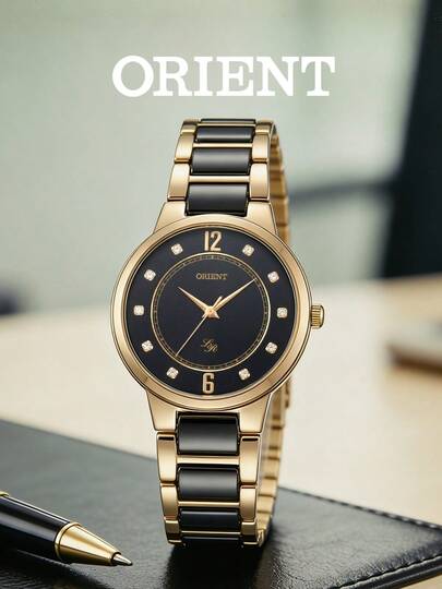  Orient RF-QA0007B10B Women's Quartz Watch, Rose Gold Case, Black Dial With Roman Numerals, Leather Strap, 30mm Case Diameter, 3ATM Water Resistant, Date Window, Classic Fashion Ladies Wristwatch