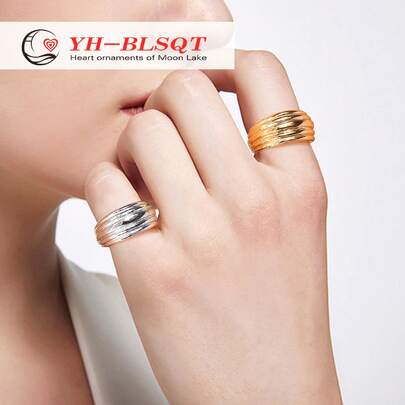 Titanium-Plated Steel European And American Style Unique Threaded Index Finger Ring, Fashionable And Versatile Metal Ring, Same Style As On