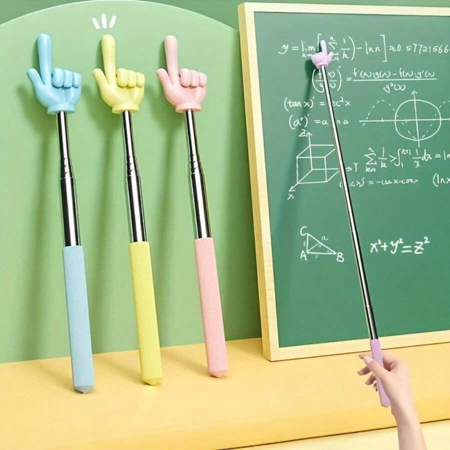1支可伸缩可爱手指形指示棒，黑板/白板教学指示棒，可伸缩手柄，坚固耐用，防锈，多级可调节长度，方便收纳，可爱的指向手势设计，醒目易辨，可精准指示书籍、黑板、课件、PPT等内容，避免手部遮挡视线，提高教学/阅读效率。圆润手柄握感舒适，不易疲劳，适用于教师黑板指导和学生绘本阅读。 - 多色 - 查看 1