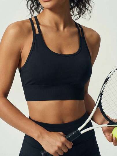 UONNOU Cross-Back Sports Bra, Seamless Long Fitness Top