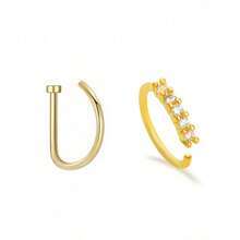 2 chiếc khuyên mũi phong cách Punk, khuyên mũi giả đính đá Zirconia màu vàng/bạc dành cho nữ, thiết kế không cần xỏ lỗ, khuyên mũi thời trang Hip-Hop đính đá Zirconia, phù hợp với trang phục dự tiệc. - N-2PC/2 - Xem 8