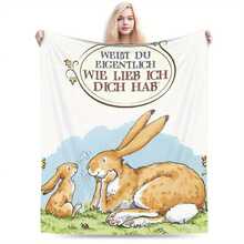 Do You Know How Much I Love You? Flannel Blanket - Soft, Lightweight, Suitable For All Seasons, With German Love Phrases, Perfect For Couples, Home, Office, Camping - Beige/Blue-Green Decorative Design, Fun And Playful.Room Decor,Bedroom Decor,Home Decor Items - White - View 2