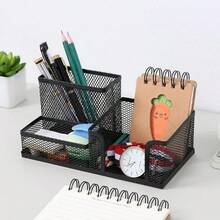 Organizador de escritorio de malla, carrito de suministros de oficina con portalápices y cestas de almacenamiento para accesorios de escritorio, 3 compartimentos, negro - 3 rejillas Negras - Ver 15