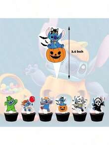 14pcs Halloween Stitch Style Cupcake Toppers Cake Decorations, DIY Baking Party Supplies - Multicolor - View 4