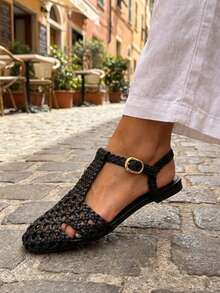 Women's Fashion Flat Sandals - Black - View 2