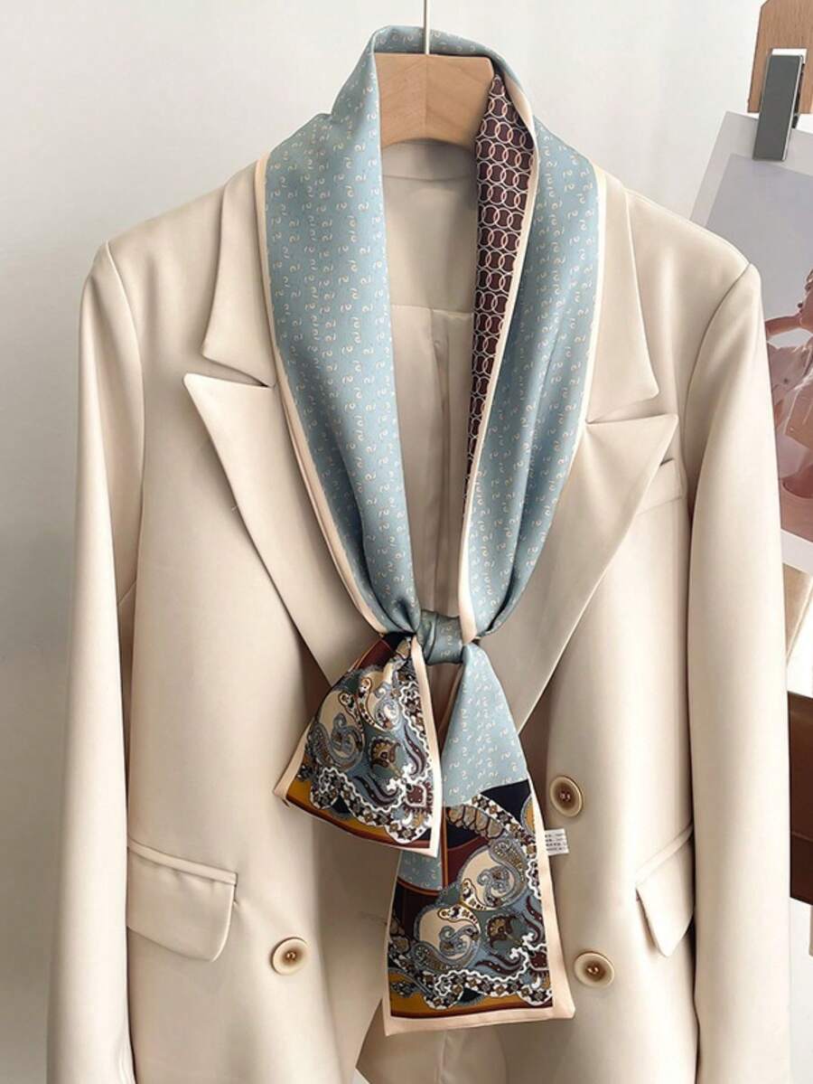 1pc Women's Printed Versatile Polyester Scarf, Fashion Neckerchief - Multicolor - View 1