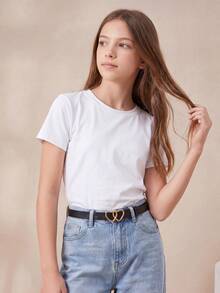 Teenager New 3-Piece Set Double Heart Buckle Belt, Premium PU Waist Belt For Jeans And Dresses - Multicolor - View 9