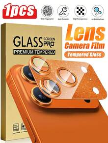 1 pieza Protector de lente de cámara con brillo naranja compatible con iPhone 17 Pro Max/17 Pro. Protector de lente de cámara brillante, protector de lente de cámara de vidrio templado, anti-arañazos, alta definición, ajuste perfecto, a prueba de polvo, fácil instalación, removible sin residuos. Accesorio para teléfono, compatible con funda de teléfono, combina moda y protección. Adecuado como regalo para familiares y amigos. - Naranja - Ver 1