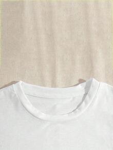 1 pcs[Camiseta de Moda] Camiseta estampada creativa de estilo casual y elegante, Blusa de manga corta para mujer, Camiseta de cuello redondo para dama, Primavera/Verano Negro180g 100% Cotton - Blanco - Ver 5