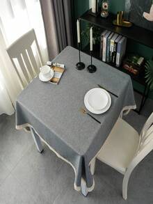 1pc Gray Linen Lace Tablecloth, Suitable For Weddings, Banquets, Restaurants, Buffets, Birthday Parties, Housewarming Events, Home Decor - Grey - View 4