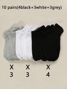 15 Pairs Unisex Solid Black, White, Grey Fashion Simple Breathable Moisture-Wicking Short Socks, Comfortable Athletic Casual Invisible Socks, Suitable For All Seasons - Multicolor - View 10
