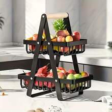 1 Peça Cesta de Frutas de Metal Resistente com 2/3 Prateleiras Removíveis - Organizador de Cozinha, Geladeira, Despensa, Mesa - Design Retangular Resistente, Acessório de Cozinha Moderno | Estrutura Durável, Fruteira - Multicolorido - Visão 14