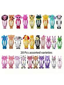 20pcs Cute Cartoon Animal Hair Clips, Suitable For Daily, Party, Birthday And Holiday, Colorful And Fun Hair Accessories - Multicolor - View 1