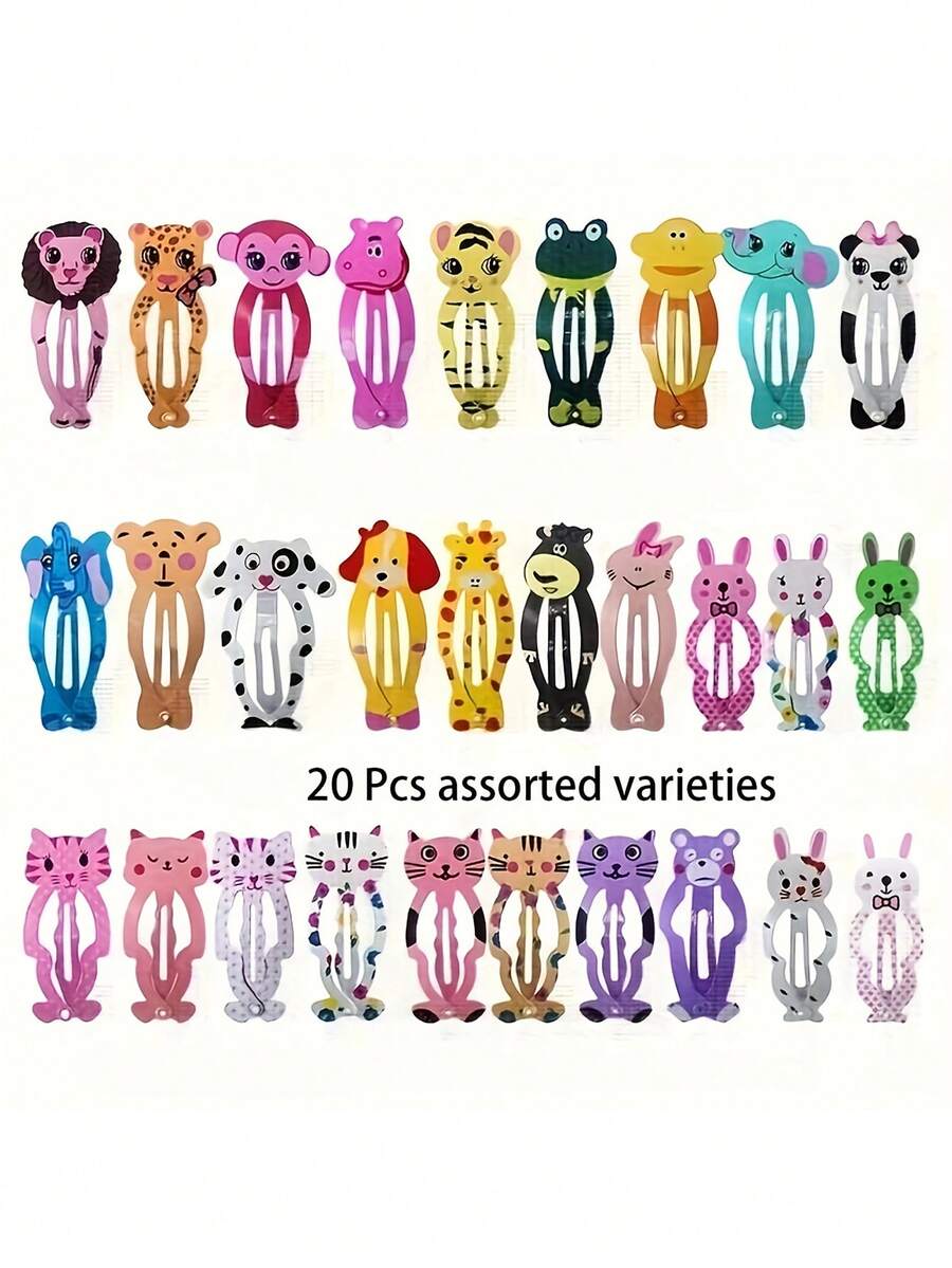 20pcs Cute Cartoon Animal Hair Clips, Suitable For Daily, Party, Birthday And Holiday, Colorful And Fun Hair Accessories - Multicolor - View 1