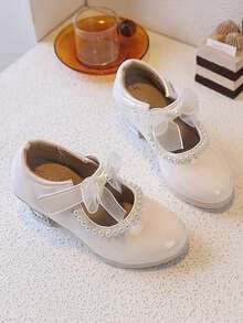 Zapatos de cuero pequeños con lazo y perlas de estilo francés Marie-Jean, nuevos para primavera 2026, zapatos de princesa casuales y versátiles para niñas - Blanco - Ver 2