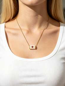 Mazuer 1 Peça Colar Pingente de Concha de Gota de Óleo de Aço Inoxidável com Strass, Banhado a Ouro 18K, Joia de Estilo Casual de Férias para Mulheres - Multicolorido - Visão 4
