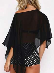 Áo kiểu nữ phong cách Y2K cổ điển gợi cảm lãng mạn thanh lịch dáng rộng chất liệu chiffon mỏng nhẹ, áo kiểu cổ choàng mùa xuân/hè mới cho nữ, áo khoác ngoài nữ, áo chống nắng nữ, thích hợp cho đi biển, kỳ nghỉ, tiệc tùng, hẹn hò, lễ tốt nghiệp, quà tặng Ngày của Mẹ. Màu đen. - màu đen - Xem 3