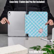 亚克力Y型折叠高透明平板电脑保护套。冰蓝色网格粉色兔子游泳图案Y型折叠高透明亚克力版。乳蓝色像素网格粉色兔子游泳图案Y型折叠高透明亚克力保护套。 - 彩色 - 查看 8