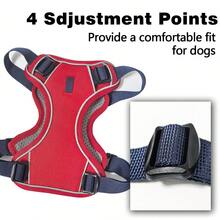 Adjustable Padded Reflective Oxford Cloth Anti-Pulling Dog Harness, Suitable For Large Dogs. No-Pull Dog Harness, Front Clip, Heavy Duty Reflective Design, With Easy Control Handle, Suitable For Walking Large Dogs. - Red - View 7
