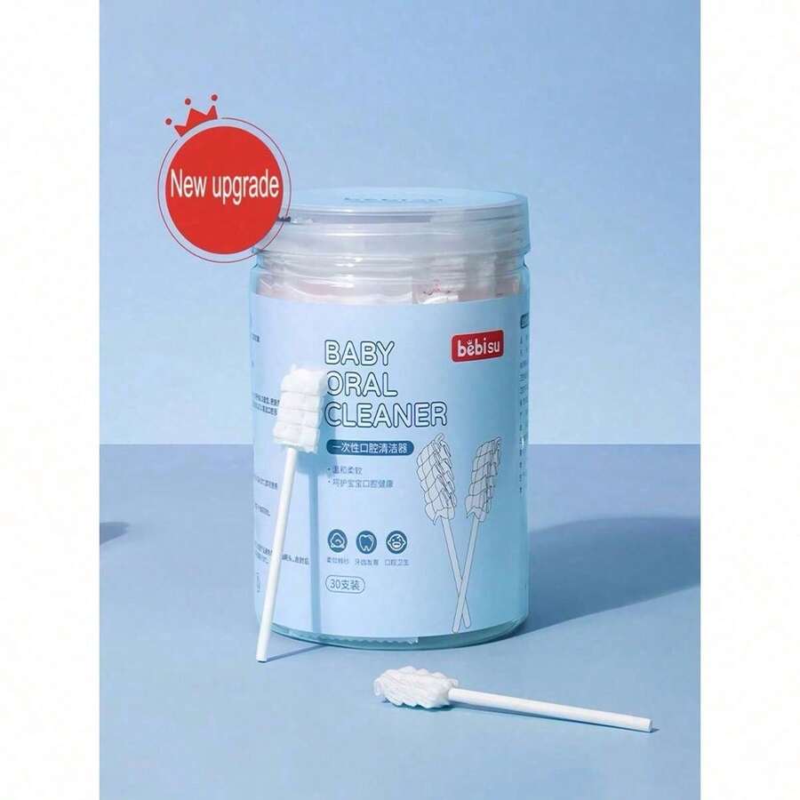 30pcs Individually Wrapped Disposable Gauze Material Wave Brush Head, Used As A Tool For Cleaning Baby's Tongue Coating And Oral Hygiene - A - 查看 1