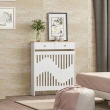 Jooli H Radiator Cover With Drawers, White Wooden Radiator Shelf Pipe Covers Cabinet With Wavy Grill For Living Room Bedroom Hallway - White+Wood - View 11