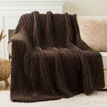 Brown Chunky Knit Throw Blanket For Couch,Handmade Cable Knit Crochet Blanket,Soft Cozy Chenille Throw Blankets For Home Decor,50"X60" - màu nâu - Xem 2