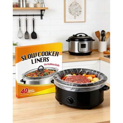  ECOOPTS Slow Cooker Liners Disposable Cooking Bags 1QT To 3QT Small Size Fit Oval Round Pot 40 Bags  Liners Kitchen Essentials Party Supplies