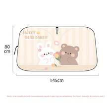 Parasol para parabrisas delantero de coche con diseño de oso lindo, aislamiento de calor, herramienta mágica "Blue Rain 2026" - Parasol doble circular con forma de gato rosa feliz - Ver 13