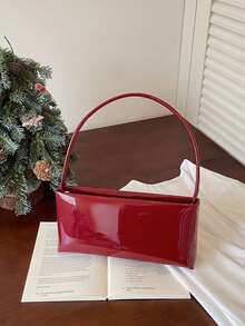 1 pièce Sac à épaule minimaliste chic pour femmes, sac sous le bras brillant unicolore, en matériau PU, fermeture à glissière, sac d'usage quotidien, convient aux jeunes femmes - sorties, shopping, salle de classe, rendez-vous, cadeaux pour femmes, bureau, travail, voyage - Rouge - Voir 10