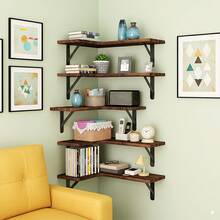 Tomnk 4/5pcs Corner Floating Shelves, Bookshelves, Rustic Wood Wall Mounted Corner Shelf, Wall Decor, Room Decor, For Bathroom, Kitchen, Bedroom, Home Decor, Laundry Room, Living Room, Spring Decor - 彩色 - 查看 10