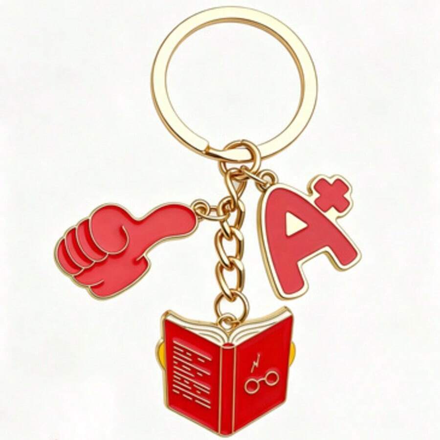 A+ 成绩励志书籍钥匙扣，考试奖励鼓励钥匙扣，可爱表扬主题钥匙扣，珐琅合金校园风钥匙扣，可爱红色学习元素钥匙扣，时尚学生日常配饰 - 彩色 - 查看 1