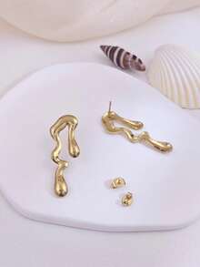 Einzigartige asymmetrische Wassertropfen-förmige Wellendesign Ohrstecker für Frauen und Mädchen, Schmuck | Sommer Boho Strand Schmuck - Gold - Übersicht 5