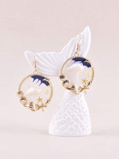 1 Pair Summer Beach Vacation Shell & Conch Earrings, Party Jewelry Accessories For Women