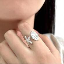 Bộ 3 chiếc nhẫn hở điều chỉnh được kiểu dáng đại dương, thiết kế sao biển và vỏ sò màu xanh dương, phù hợp cho sử dụng hàng ngày, văn phòng, bãi biển, tiệc tùng, kỳ nghỉ, tuyệt vời để làm phụ kiện chụp ảnh, cũng có thể là quà tặng dự tiệc/ngày lễ. - Nhiều màu - Xem 9