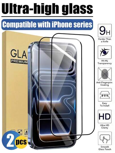 2pcs - 17 Pro Max Ultra-Clear Screen Protector, With Black Silk Screen Frame, High-Definition Transparent Tempered Glass, Sensitive Touch, Military-Grade Drop Protection, Scratch-Resistant, Bubble-Free, Easy Installation, Suitable For 17Pro/17Air/17E/17/16promax/16Pro/16Plus/16/15/14/13/12/11, Phone Accessories, Compatible With Phone Cases, Providing High-Definition Viewing And Gaming Experience.