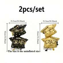 2pcs 32.28inch Black & Gold Graduation Cap Set, Suitable For Graduation Celebration Events, Graduation Theme Parties, Birthday Parties, Campus Parties, Graduation Theme Party Decorations - View 3