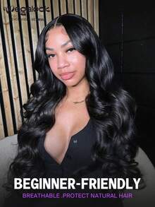 MEGALOOK 18-22 Inch Glue-Free Water Wave V-Part Human Hair Wig, Natural Black, Suitable For Daily Casual Wear, Low Coverage Natural Appearance, Suitable For Women's Daily Use - SNatural - View 4