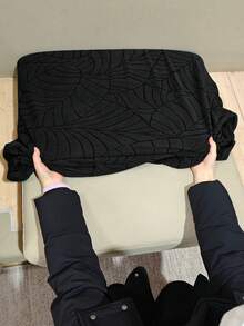 1pc Solid Color Elastic Jacquard Sofa Seat Cushion Cover, Removable And Machine Washable, Suitable For Small Sofa In Living Room, Polyester Sofa Seat And Back Cover - Black - View 8